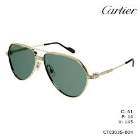 Cartier Green Mirror Pilot Men's Sunglasses - Picture 3 of 5